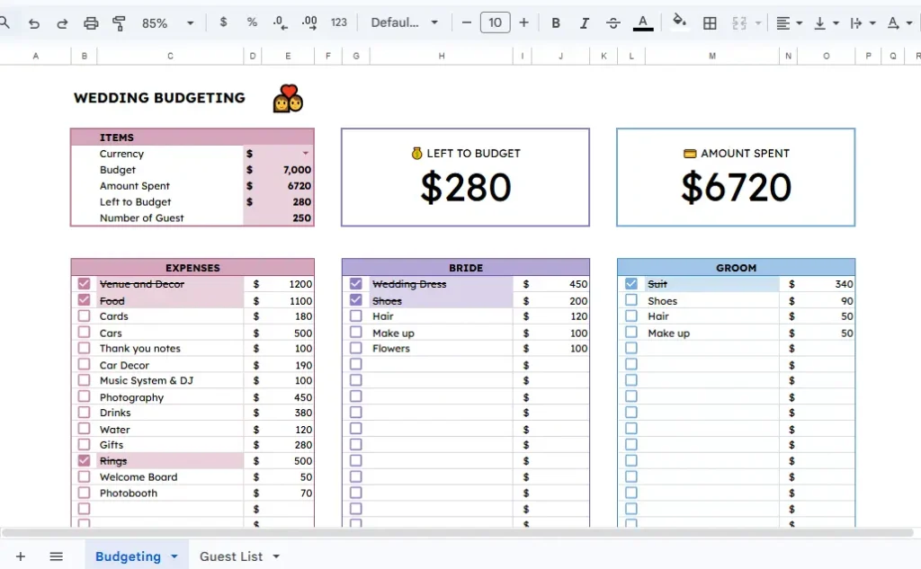 Wedding budgeting and planner