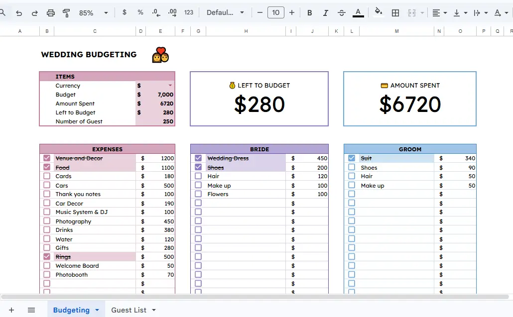 Wedding budgeting and planner