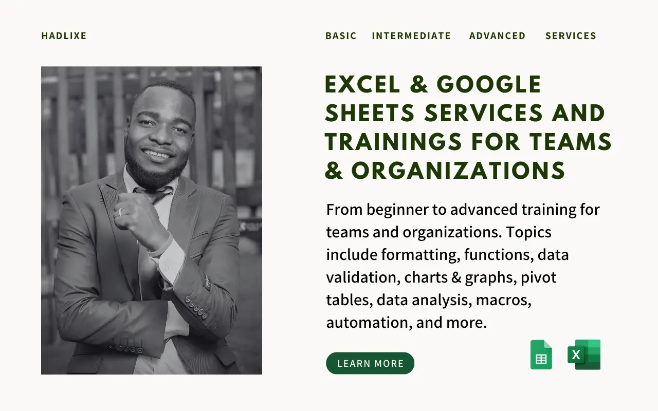 Excel and Google sheets training and services