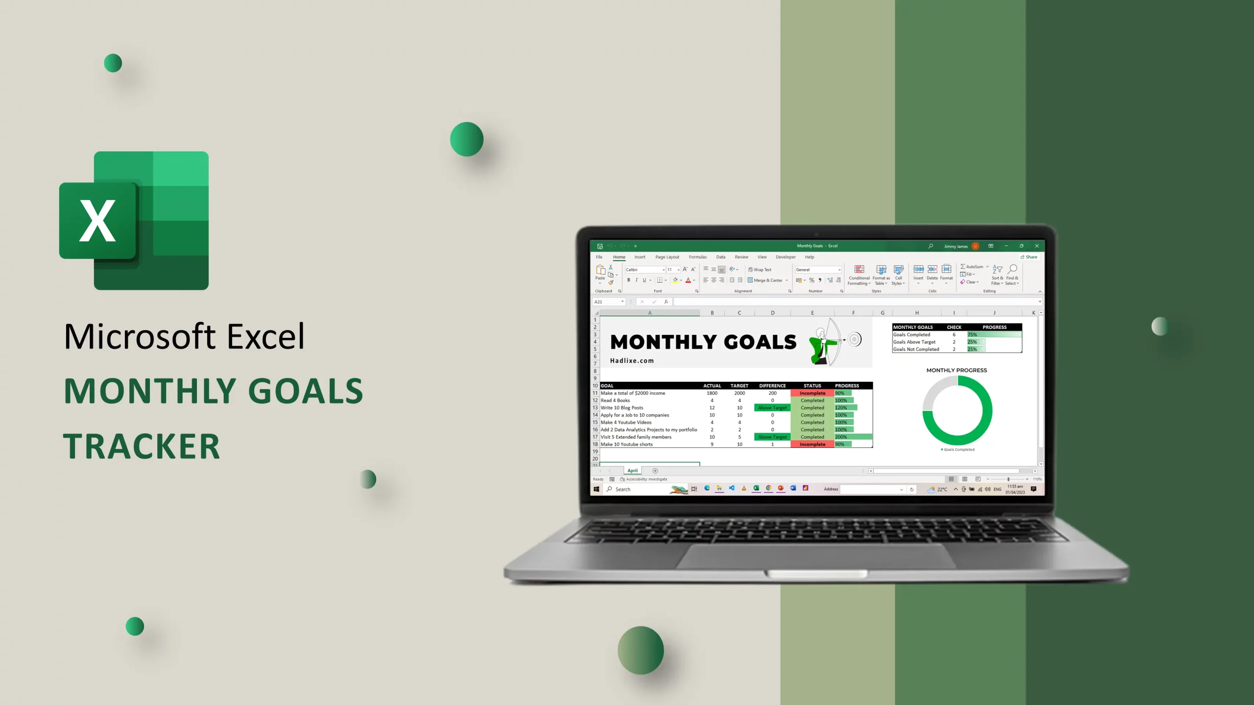 Monthly goal tracker in Excel