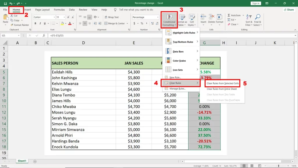 Remove conditional formatting in Excel