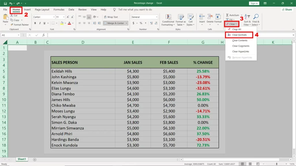 Remove entire formatting in Excel