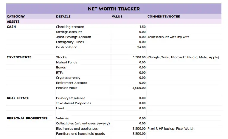 Net Worth Tracker in Excel