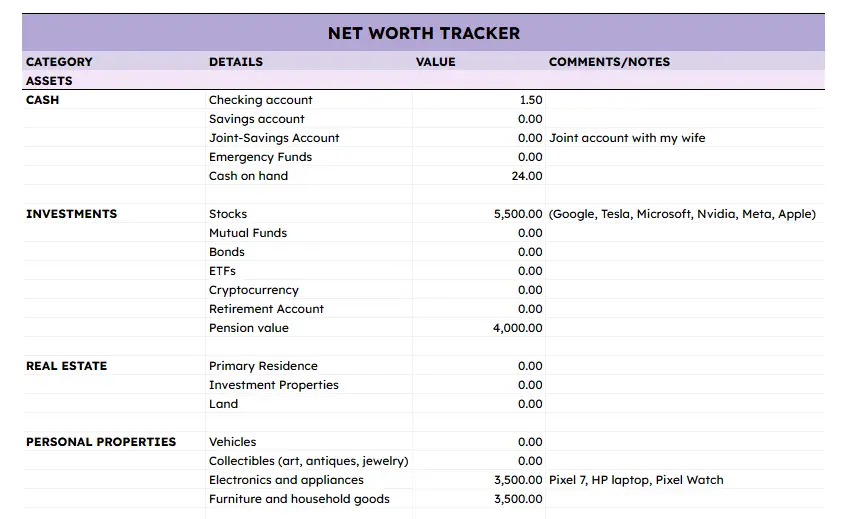 Net Worth Tracker in Excel