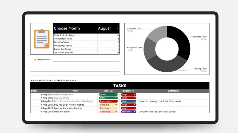Daily tasks tracker spreadsheet