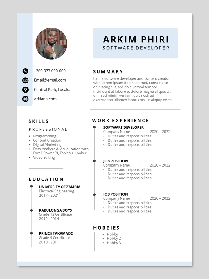 light blue resume template
